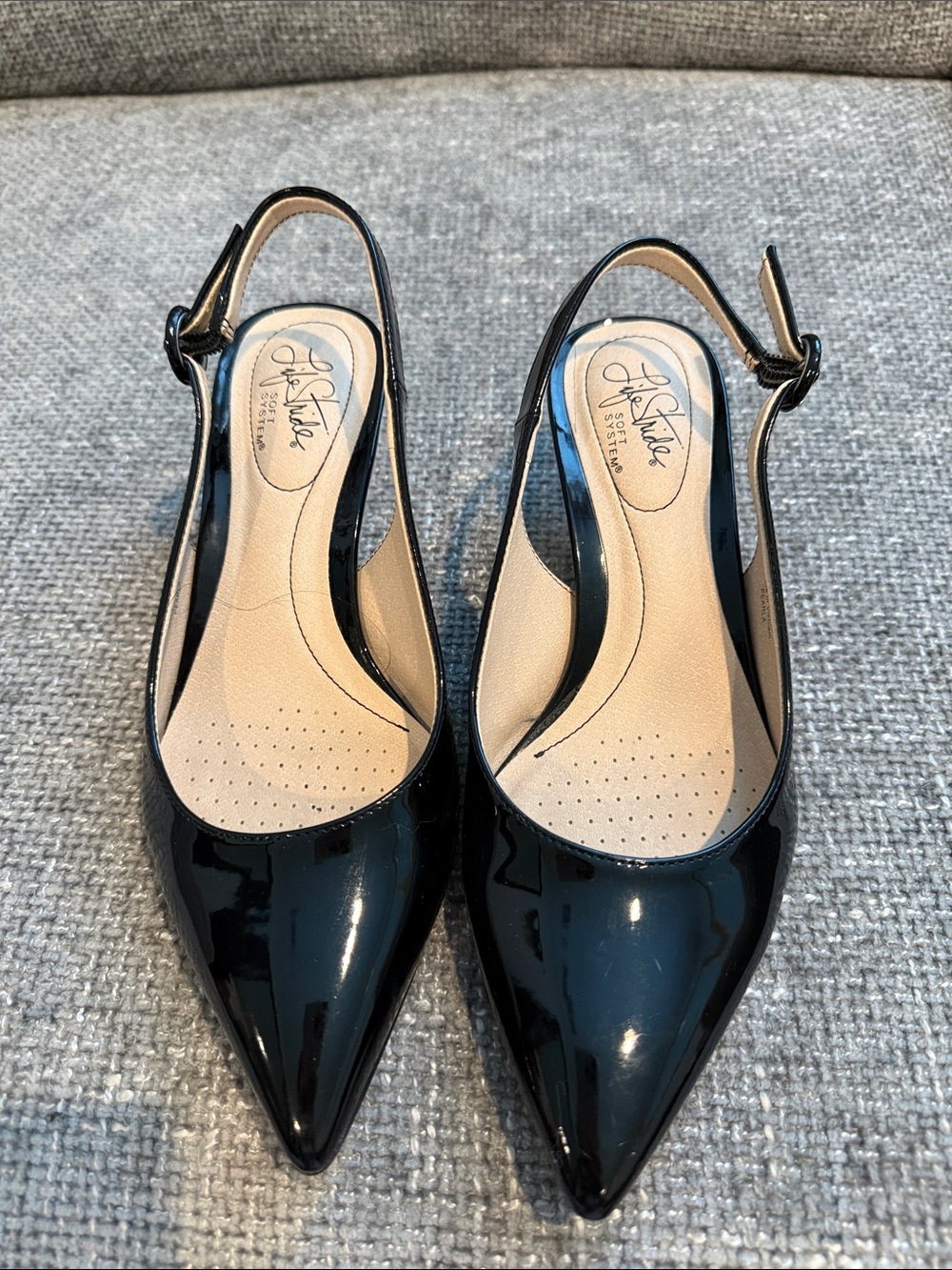 Life Stride Soft System Black Patent Slingback Kitten Heels - Picture 2 of 4
